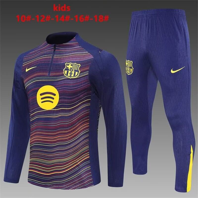 Kids AAA Quality Barcelona 25/26 Dark Blue Soccer Tracksuit 03