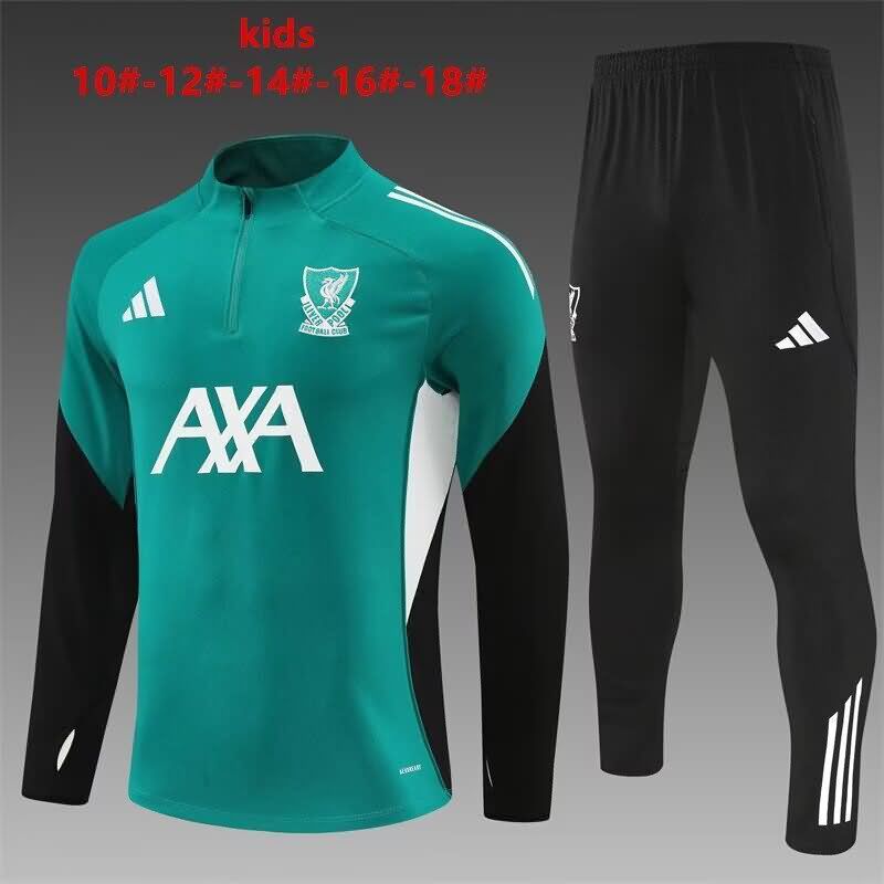 Kids AAA Quality Liverpool 25/26 Green Soccer Tracksuit  Kids AAA Quality Liverpool 25/26 Green Soccer Tracksuit