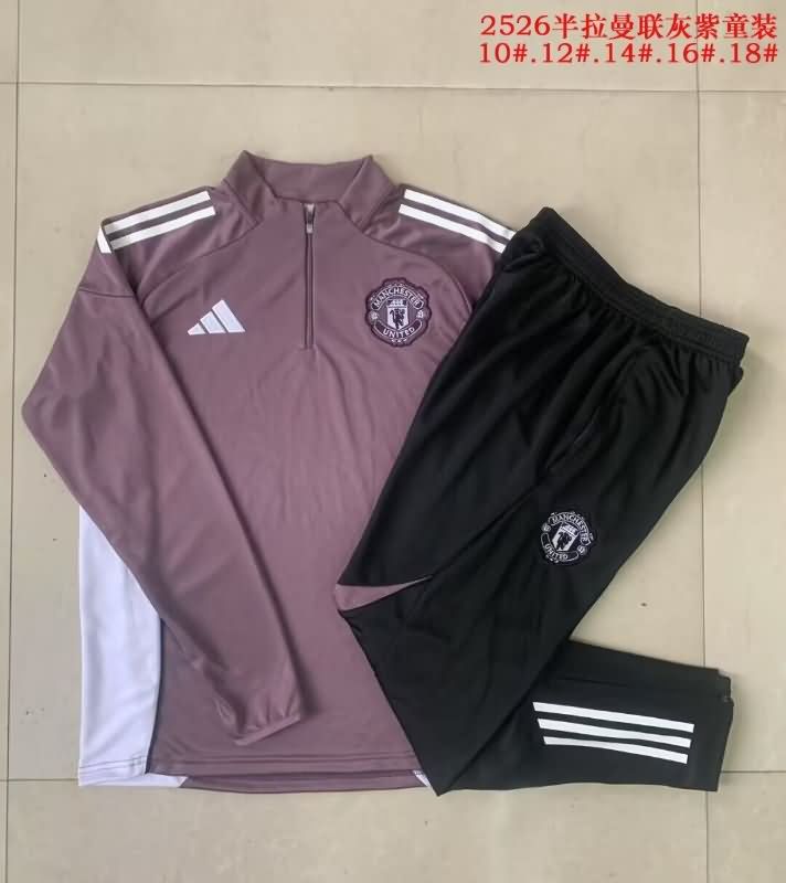 Kids AAA Quality Manchester United 25/26 Purple Soccer Tracksuit 02