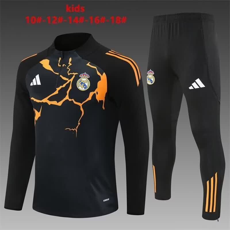 Kids AAA Quality Real Madrid 25/26 Black Soccer Tracksuit 02