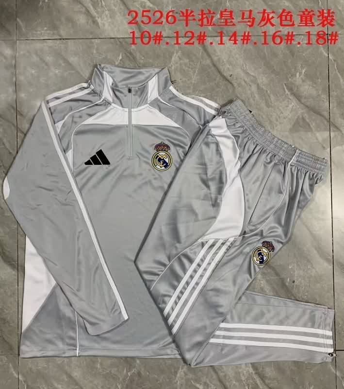 Kids AAA Quality Real Madrid 25/26 Grey Soccer Tracksuit 02