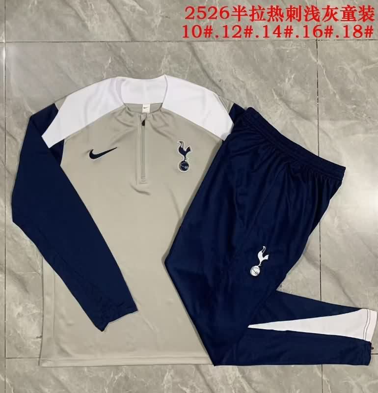 Kids AAA Quality Tottenham Hotspur 25/26 Grey Soccer Tracksuit