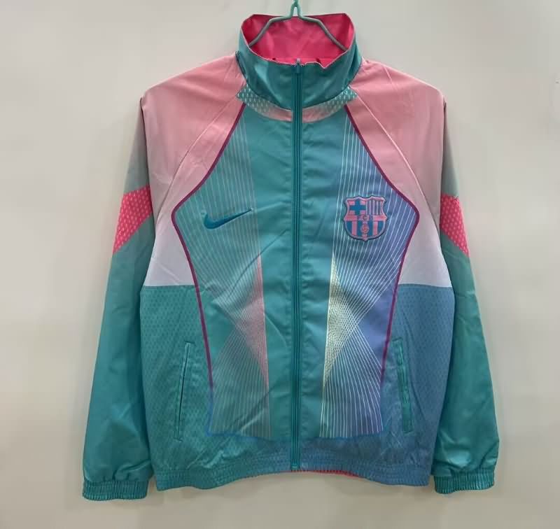 AAA Quality Barcelona 25/26 Green Pink Reversible Soccer Windbreaker