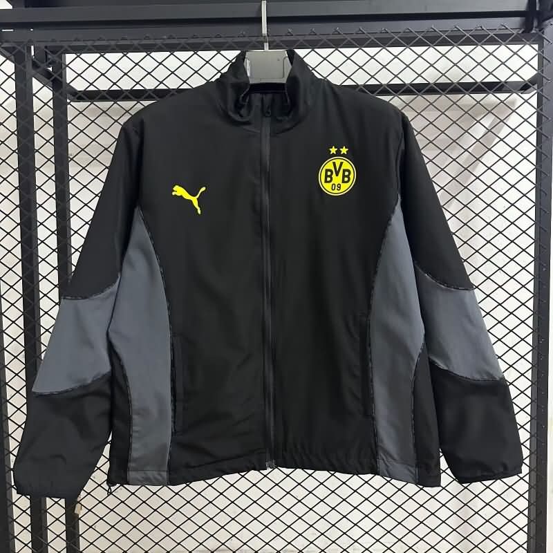 AAA Quality Dortmund 25/26 Black Grey Reversible Soccer Windbreaker