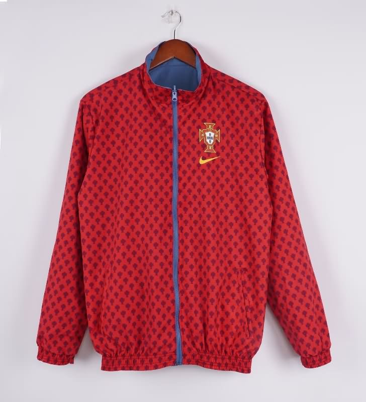 AAA Quality Portugal 2025 Red Blue Reversible Soccer Windbreaker
