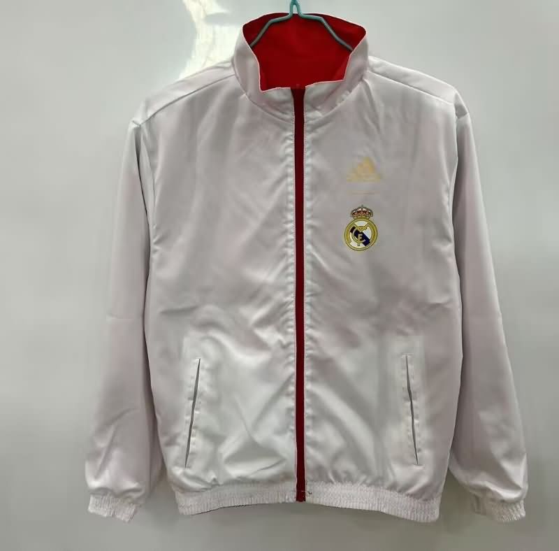 AAA Quality Real Madrid 25/26 Red White Reversible Soccer Windbreaker