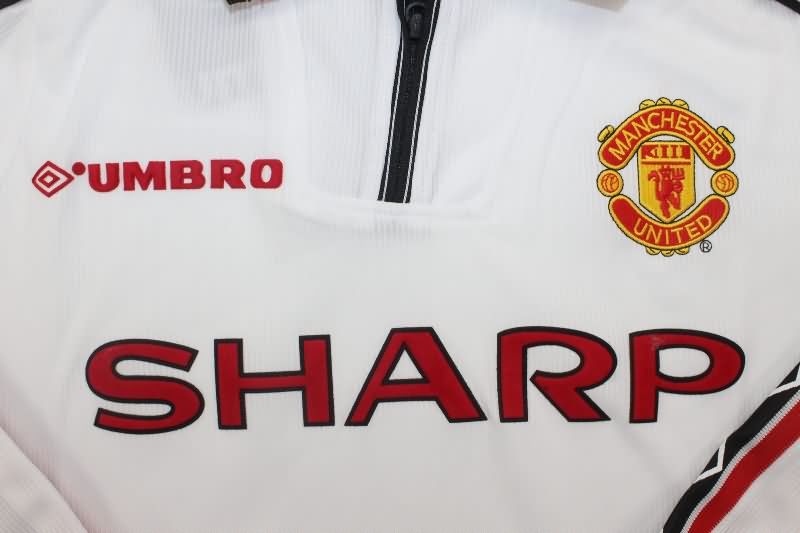 Manchester United Soccer Jersey White Long Sleeve Retro Replica 1998/99