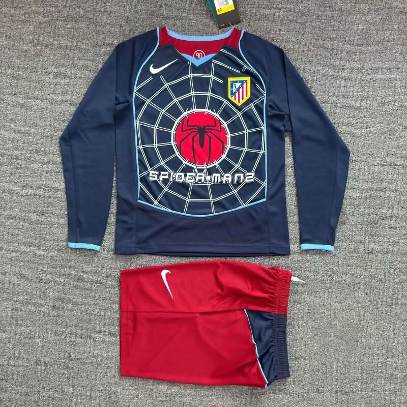 Kids Atletico Madrid 2004/05 Away Long Sleeve Soccer Jersey And Shorts