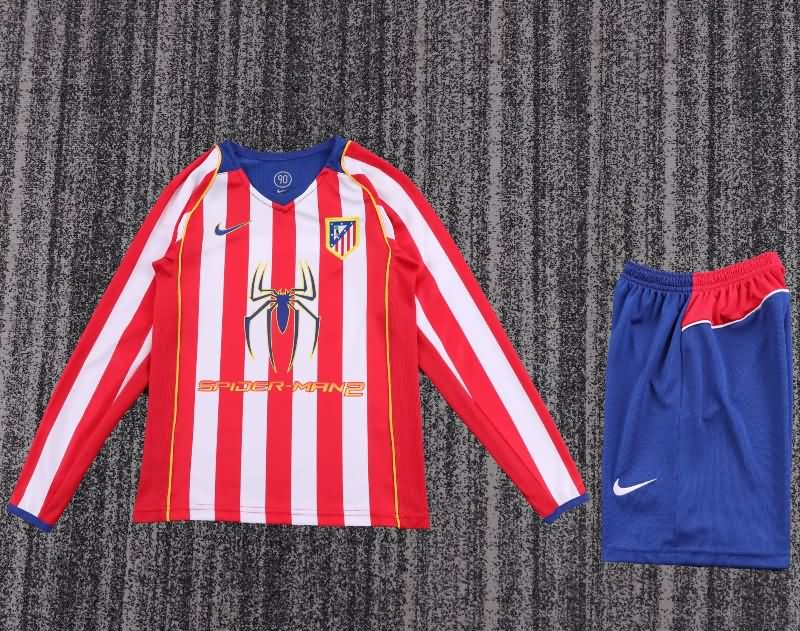 Kids Atletico Madrid 2004/05 Home Long Sleeve Soccer Jersey And Shorts