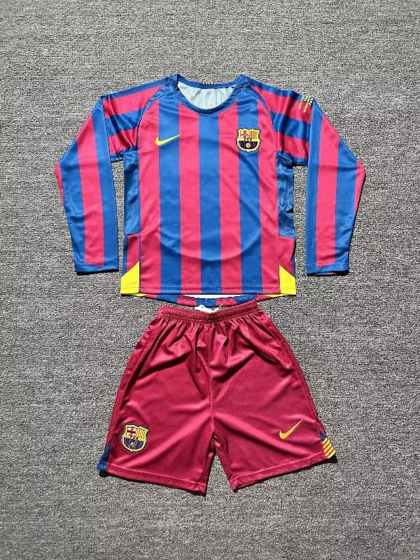 Kids Barcelona 2005/06 Home Long Sleeve Soccer Jersey And Shorts