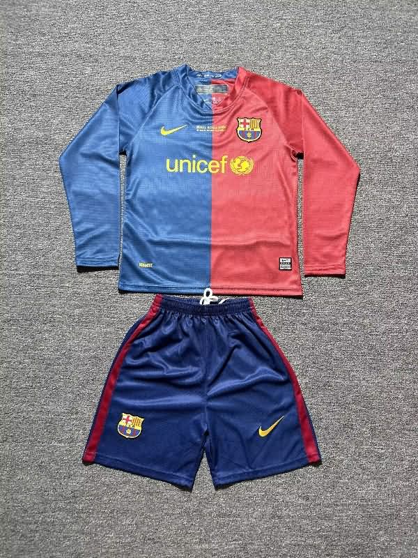 Kids Barcelona 2008/09 Home Long Sleeve Soccer Jersey And Shorts