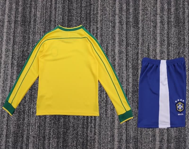 Kids Brazil 1998 Home Long Sleeve Soccer Jersey And Shorts