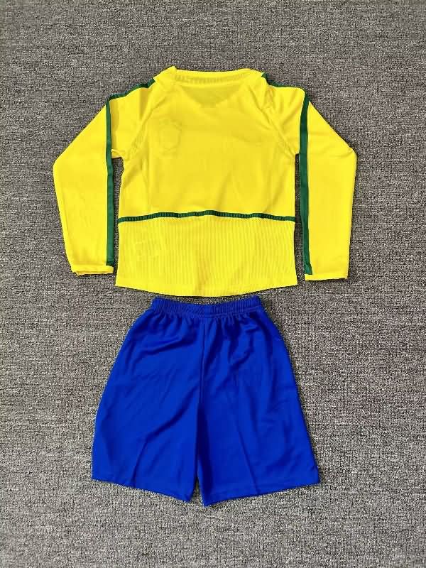 Kids Brazil 2002 Home Long Sleeve Soccer Jersey And Shorts