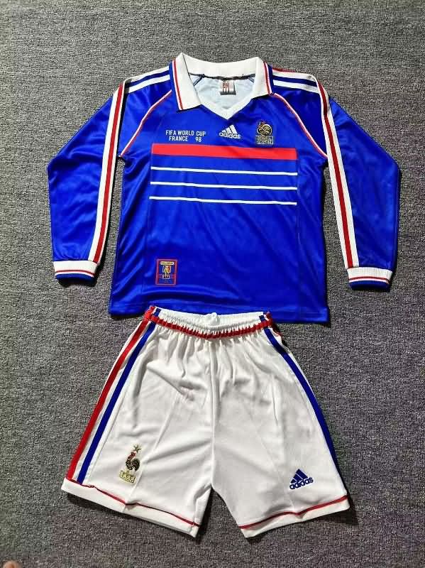 Kids France 1998 Home Long Sleeve Soccer Jersey And Shorts