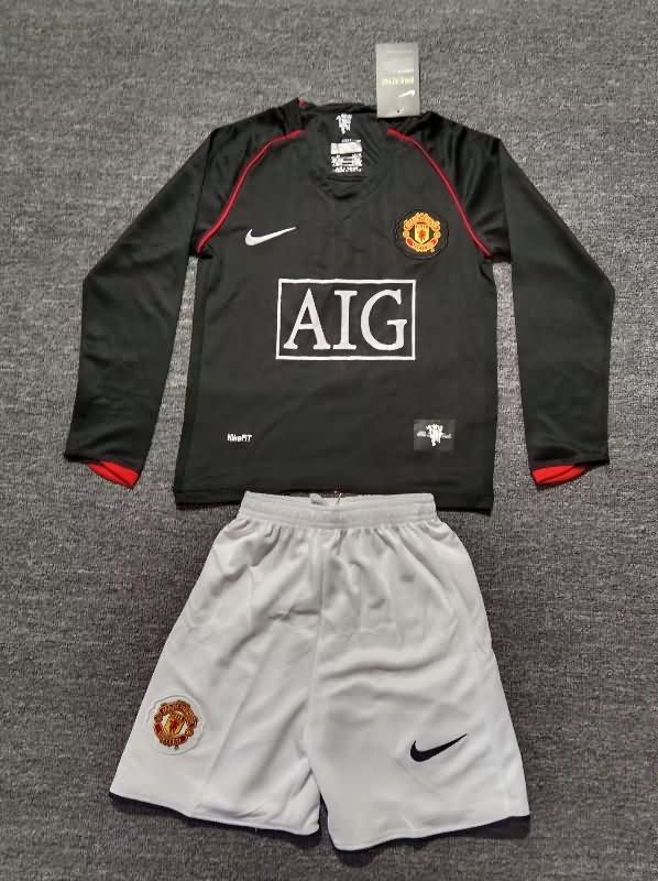 Kids Manchester United 2007/08 Away Long Sleeve Soccer Jersey And Shorts