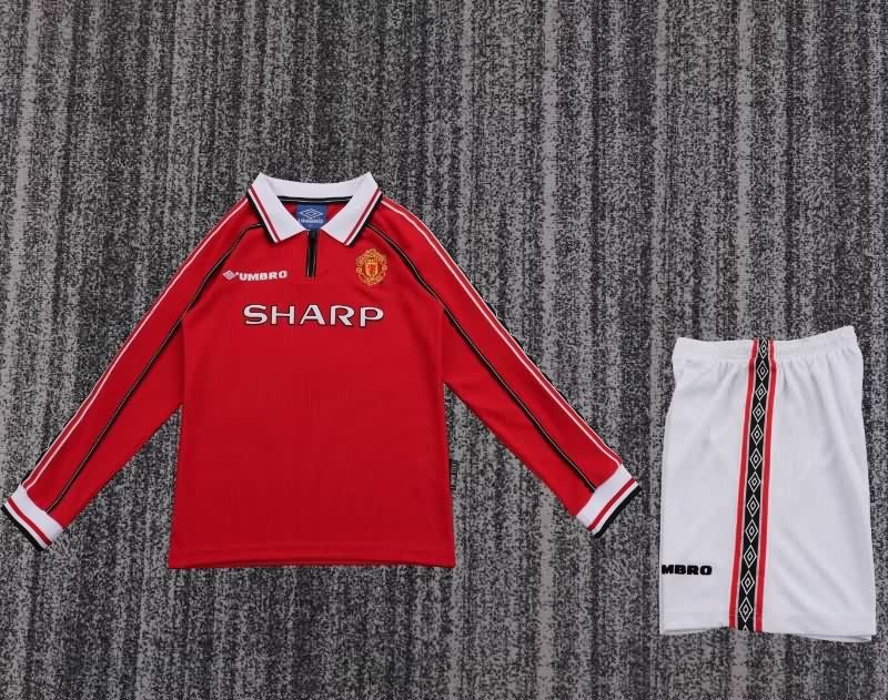 Kids Manchester United 1998/00 Home Long Sleeve Soccer Jersey And Shorts